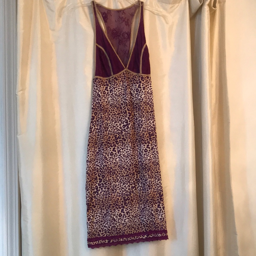 Free People purple / gold leopard print dress with lace trim in size small 💜🐆💜